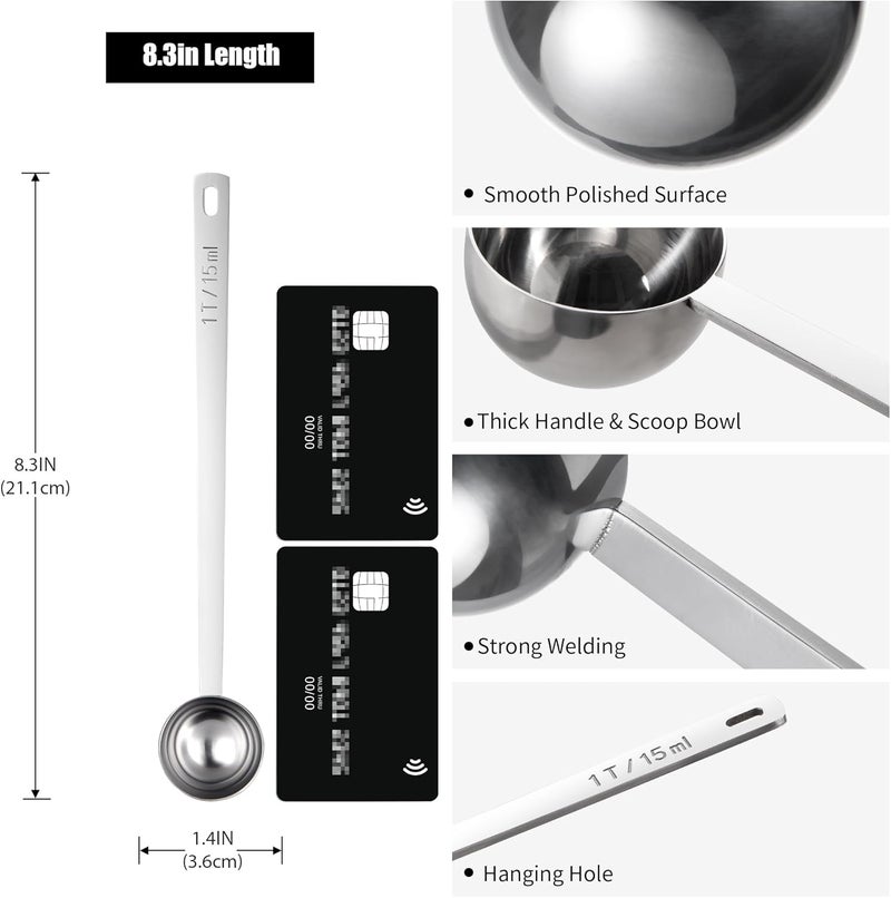 Doosu 18/8 Stainless Steel Coffee Scoop, Food-Grade Metal Measuring Spoon with 6.9in Long Handle, Tablespoon Scooper for Coffee Beans, Ground Coffee, Espresso, Protein Powders, Tea, Sugar (1 Tbsp) - Image 2